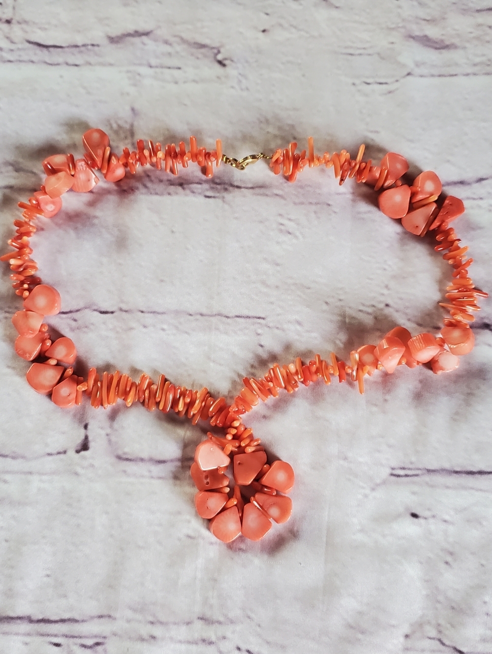 Natural Coral Necklace Angel Skin Salmon Carved Beads Statement Boho Beach